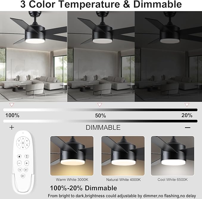 POCHFAN 52 inch Black Ceiling Fans - Image 3