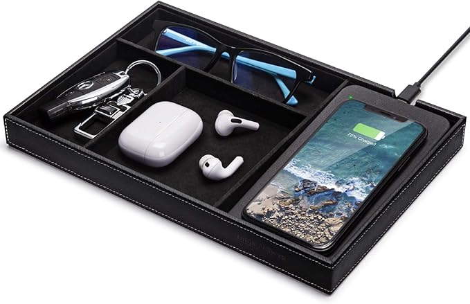 Valet Tray, Built in Wireless Charging Pad, Nightstand Organizer, Dresser by wirelessfuturecharger
