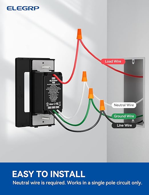 ELEGRP Single Pole Smart Dimmer Light Switch DPR10, 2.4GHz Wi-Fi Dimmer Switch - Image 6