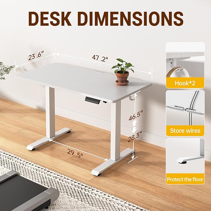 Veken 47.2 Inch Large Electric Standing Desk, Heights Adjustable, Sit to Stand - Image 3