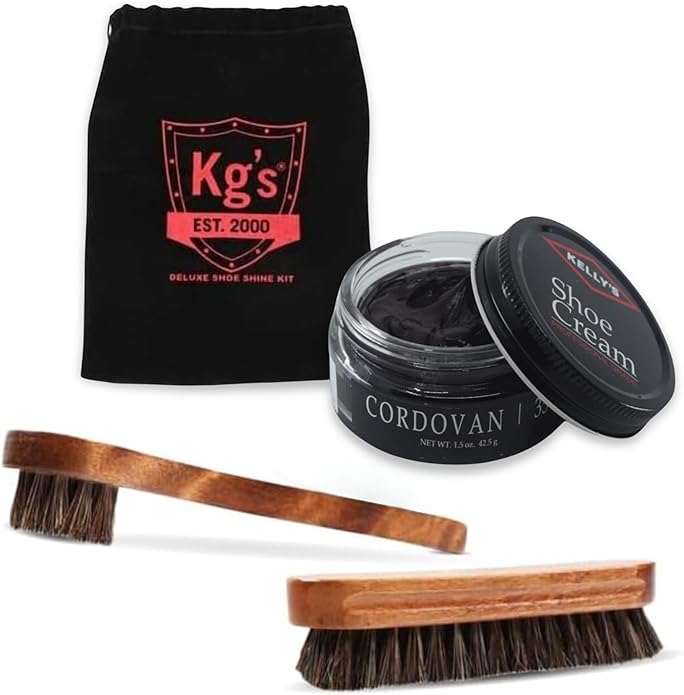Kg's Shoe Shine Kit Includes Polish, Horsehair Brush, Applicator, and Storage by Kgs