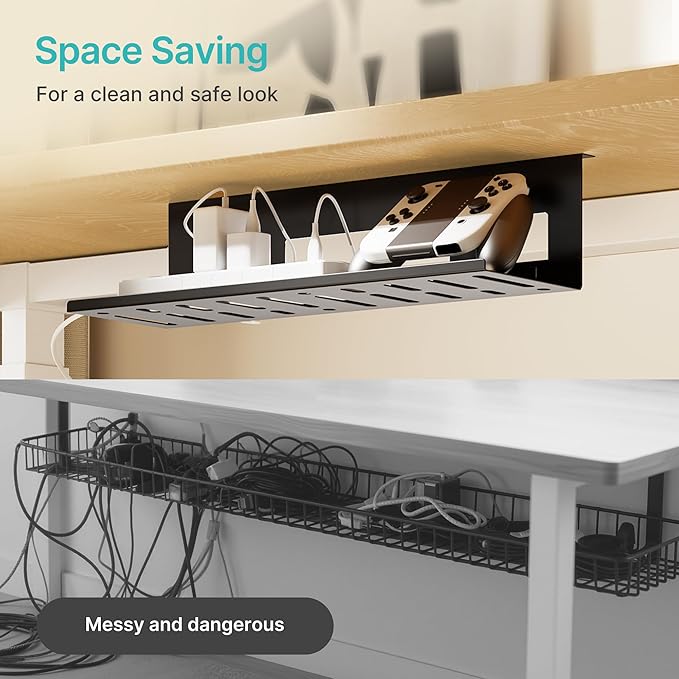 PEGZONE Under Desk Cable Management Tray, 15.7 Inches Metal Cord Organizer Rack - Image 8