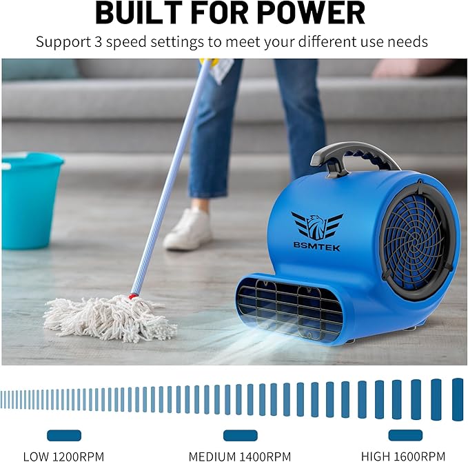 BSMTEK Air Mover Blower Fan, Industrial 1/2HP 2500CFM Monster Floor Blower - Image 5