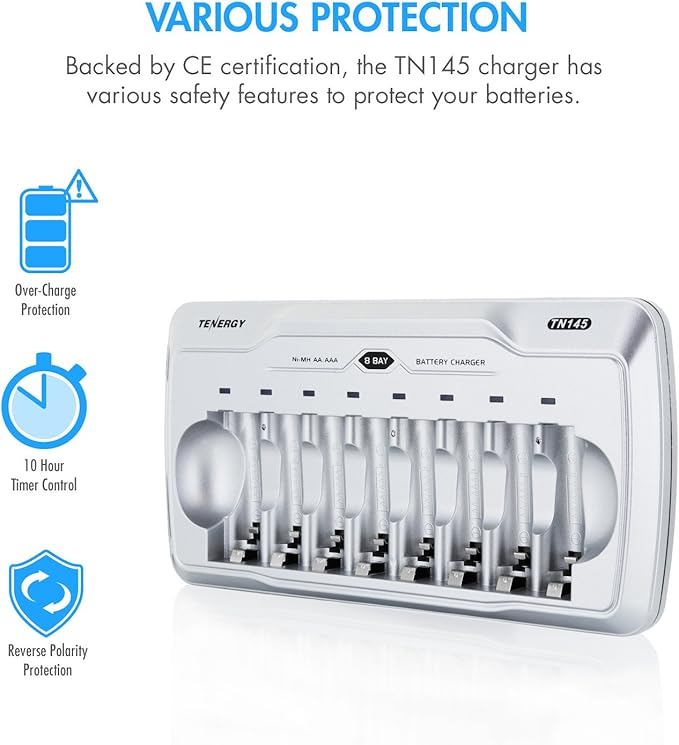 Tenergy TN145 8-Bay AA/AAA NiMH/NiCd Charger + 8xAA & 8xAAA Premium Batteries - Image 9
