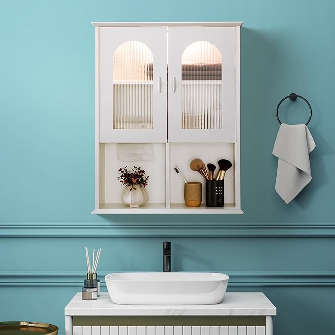 Bathroom Wall Cabinet with Lighting & Tissue Hole, Wall Mounted Glass Door - Image 7