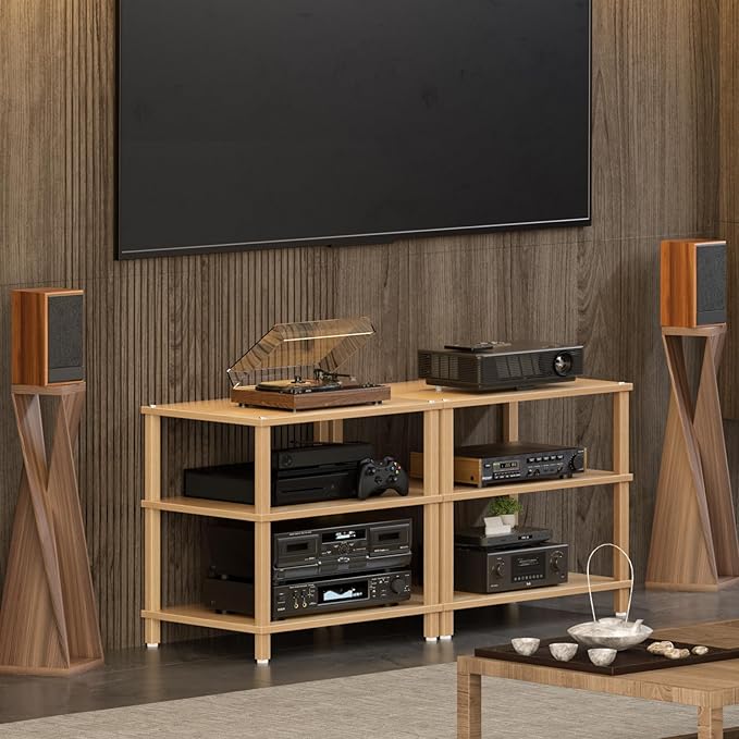 3-Tier AV Media Player Stand, Natural Stereo Cabinet, Modern Audio Shelf - Image 5