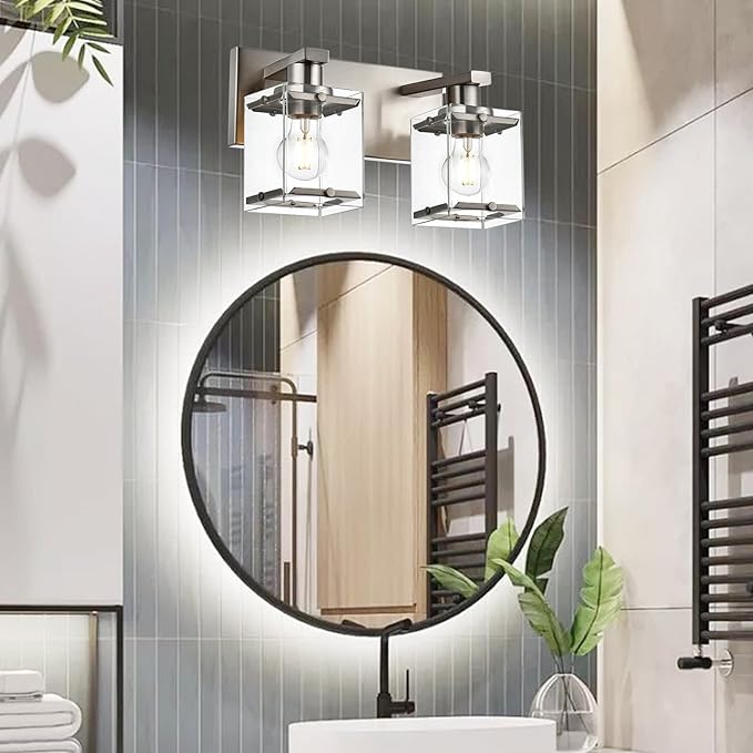 WINSHEN 2-Lights Wall Sconce Lighting E26 Bulb Base, Modern Brushed Nickel - Image 2