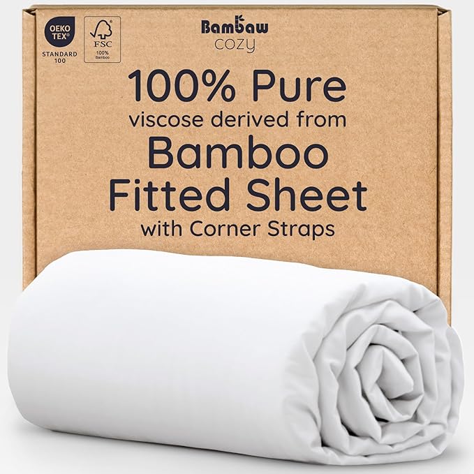 Bambaw Full White Fitted Sheet Only, 100% Viscose Derived from Bamboo Full Size by Bambaw