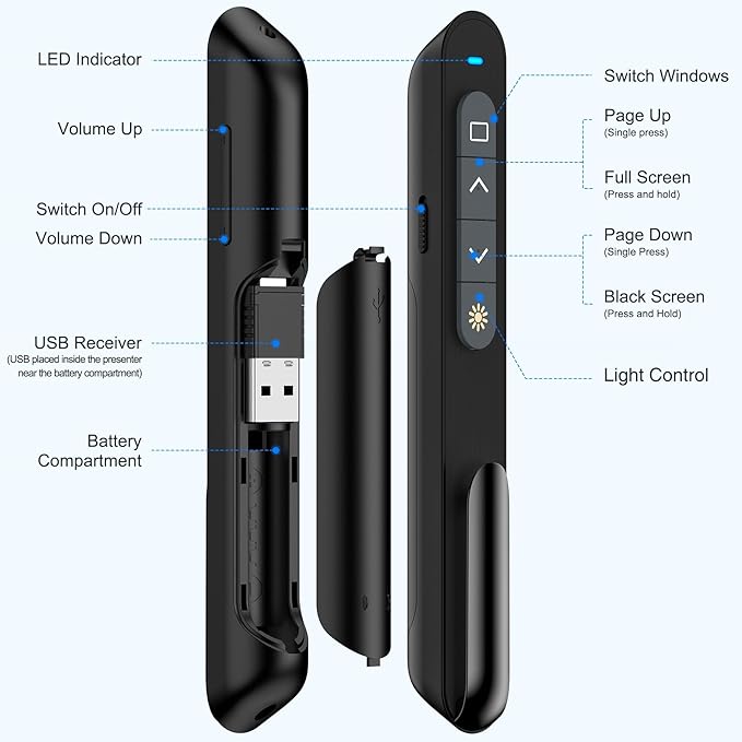 DinoFire USB Type C Wireless Presenter Remote Presentation Clicker, Volume - Image 6