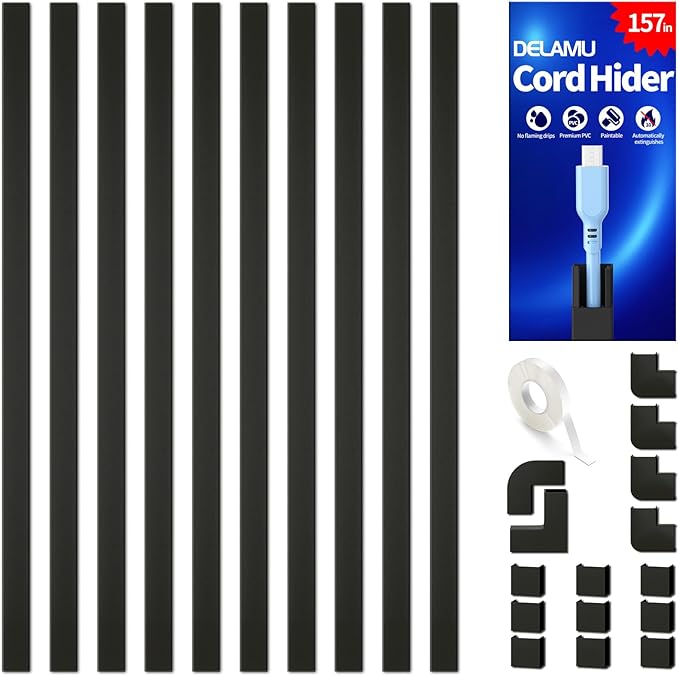 Delamu 157in Cord Covers for Wires on Wall, Cord Hider for 1 Cord, Paintable by DELAMU