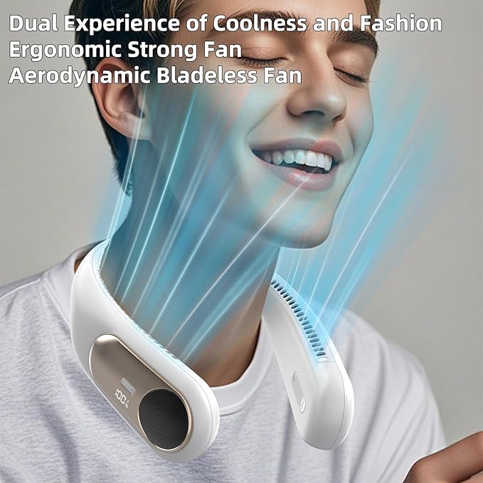 Portable Neck Fan, Personal Wearable Bladeless Fan, LED Display, 6000mAh USB - Image 5