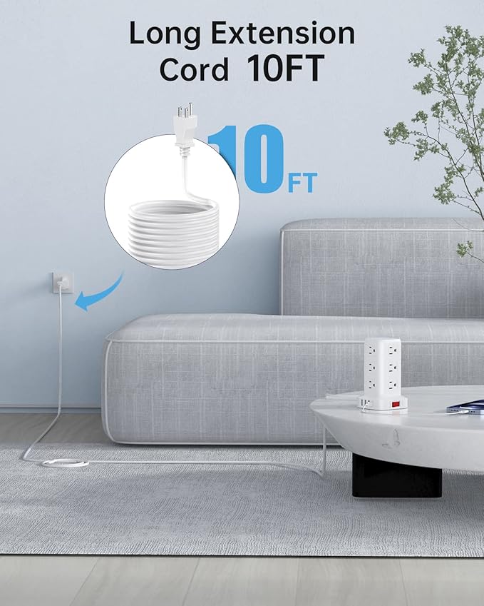 AnnTane Surge Protector Power Strip 10 FT Cord, Power Strip Tower - Image 5