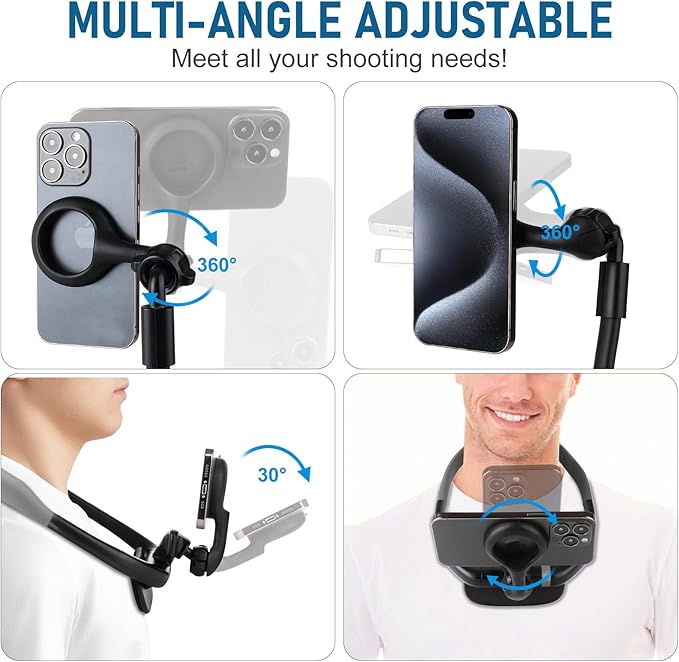 Magnetic Neck Phone Holder, Hands Free POV/Vlog Selfie Mount Flexible Neck - Image 5
