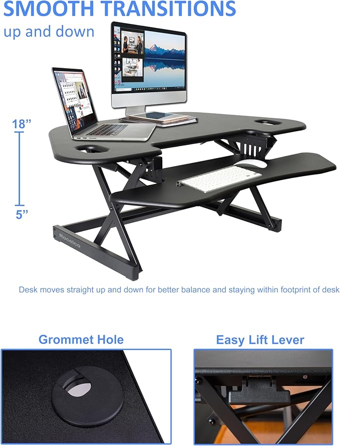 Rocelco 46" Height Adjustable Corner Standing Desk Converter - Image 3