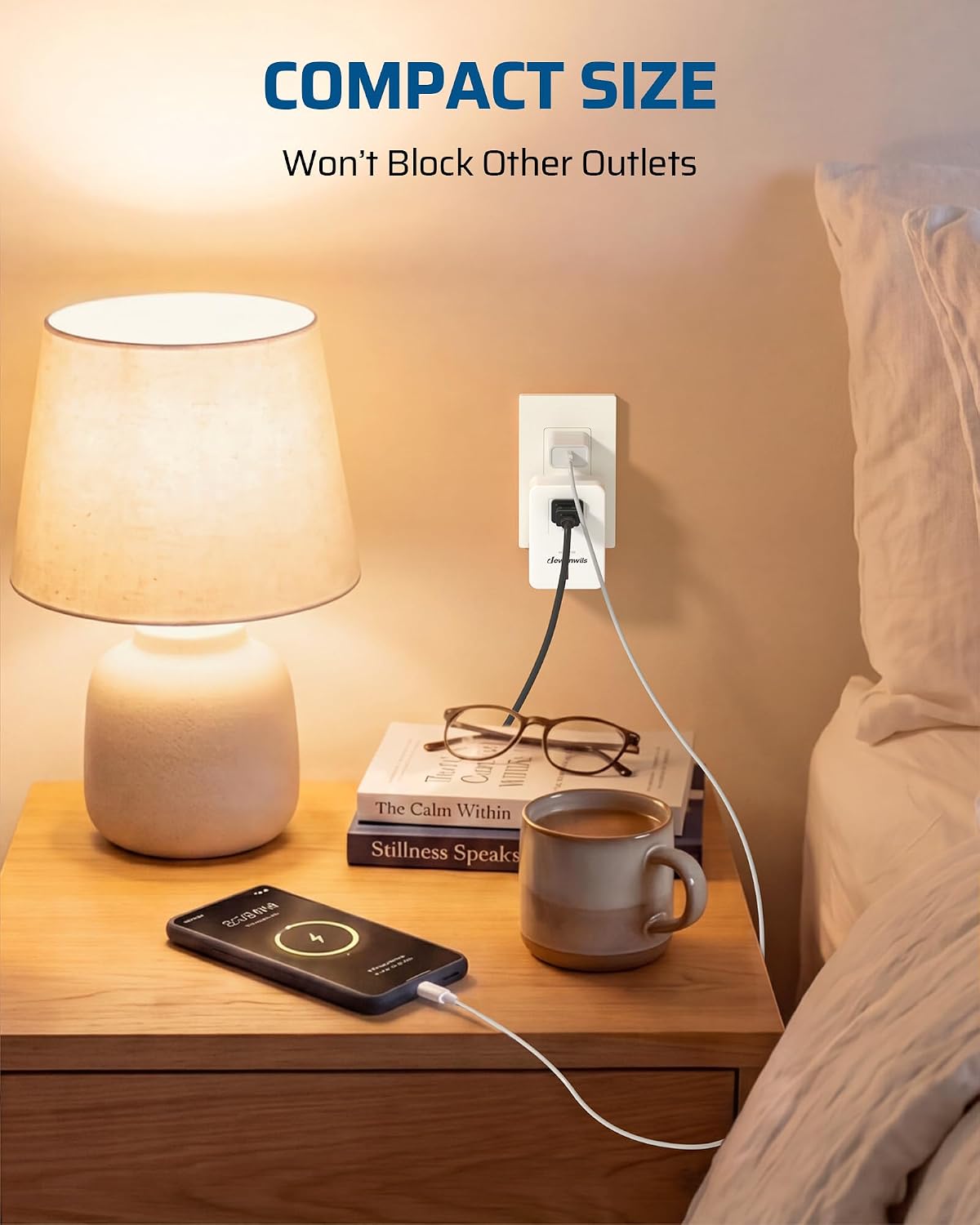 DEWENWILS Indoor Remote Control Outlet, Wireless On Off Power Switch | 100FT RF Range, 120V, 60Hz, 10A, Max.1200W, Compact Design for Indoor Lighting, Fans, Chargers, Lamps, White