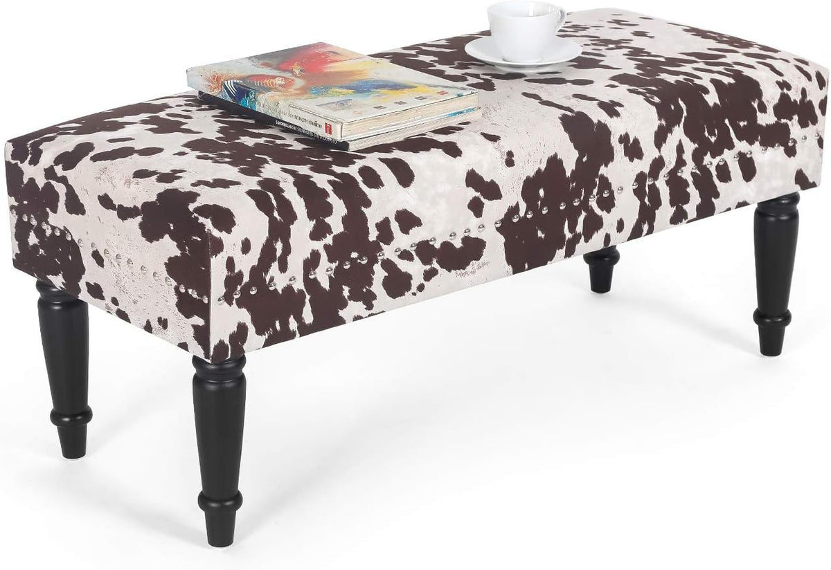 homebeez 39.4" cow print bench, upholstered bedroom cowhide, view 9