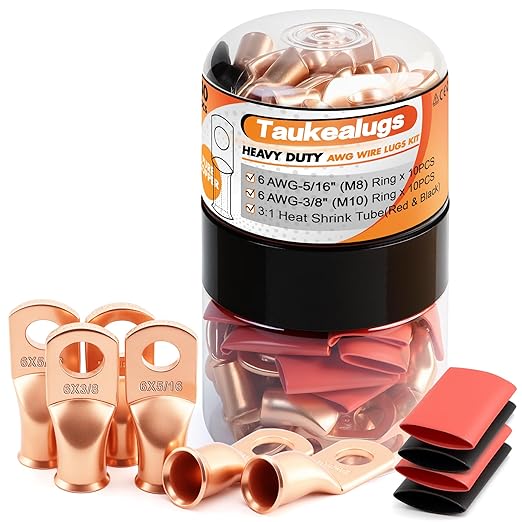 20PCS 6 AWG 5/16 3/8 inch Battery Cable Lugs, 6 Gauge Copper Crimp Connector by TAUKEALUGS