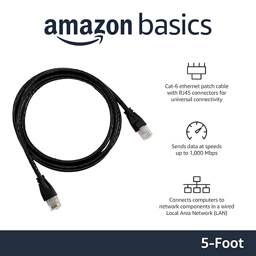Amazon Basics RJ45 Cat 6 Ethernet Patch Cable, 1Gpbs Transfer Speed, 5 Foot - Image 2