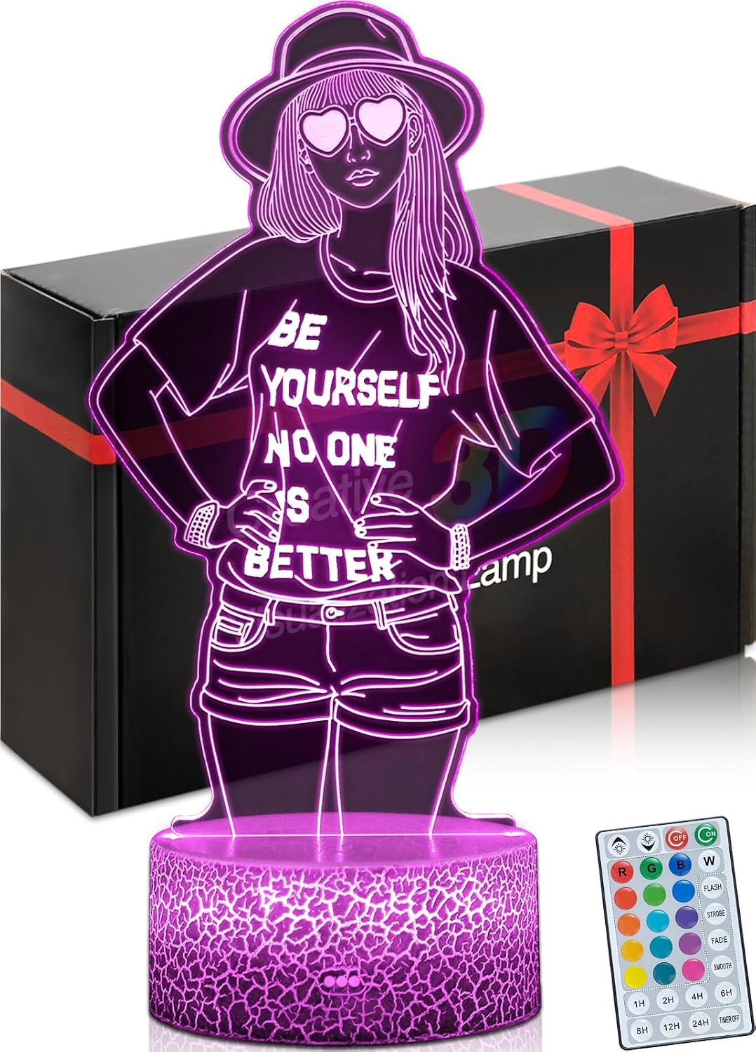 Be Yourself Mood Lights, Inspirational Gifts for Girls | 16 Colors 3D Illusion Lamp with Dimmable Remote & Timer, Room Decor for Music Fans Birthday Christmas