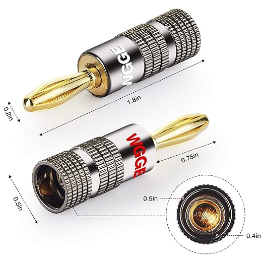 WGGE WG-029 Banana Plugs Audio Jack Connector, 24k Gold Dual Screw Lock Speaker - Image 3