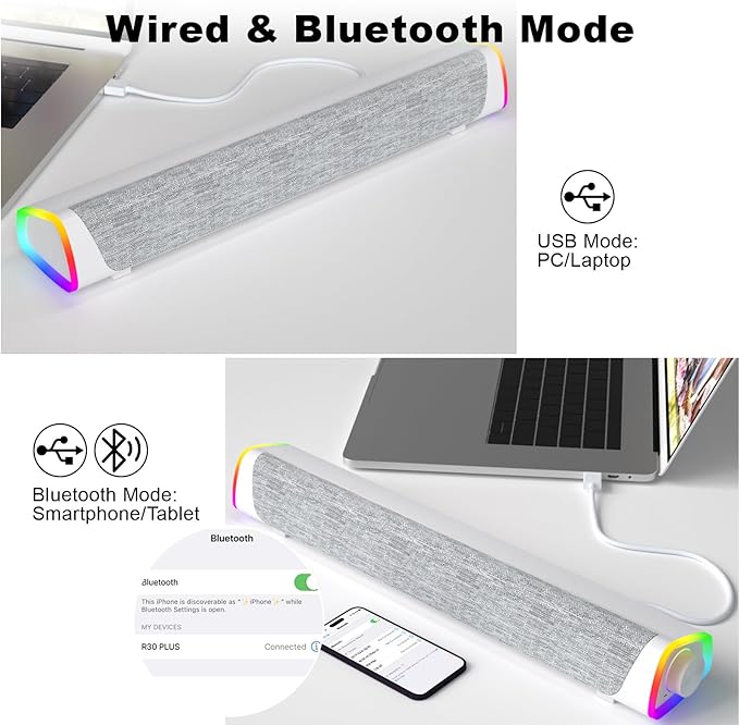 SOULION R30 Plus Bluetooth Computer Speakers, All-in-One Control Button - Image 4