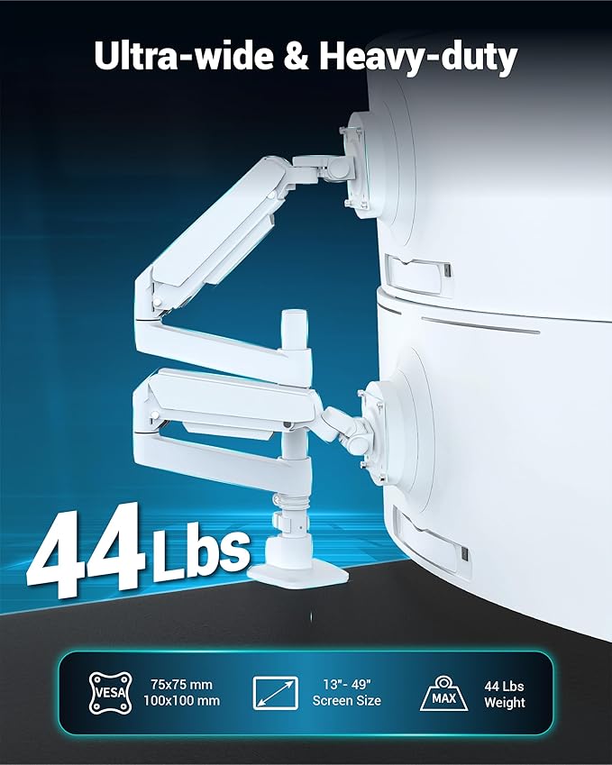 Ergounion Dual Monitor Arm for 13-49 Inch Ultrawide Screens, Heavy Duty Monitor - Image 2