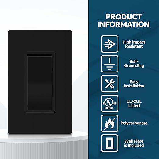 ThunderWay Matte Black Single Pole Decorator Light Switch - Image 6