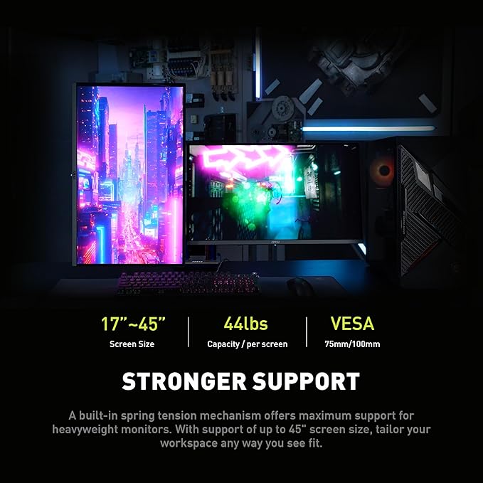 MSI MAG MT201D - Premium Heavy Duty Dual Monitor Stand Arms, 17-45" Support - Image 4