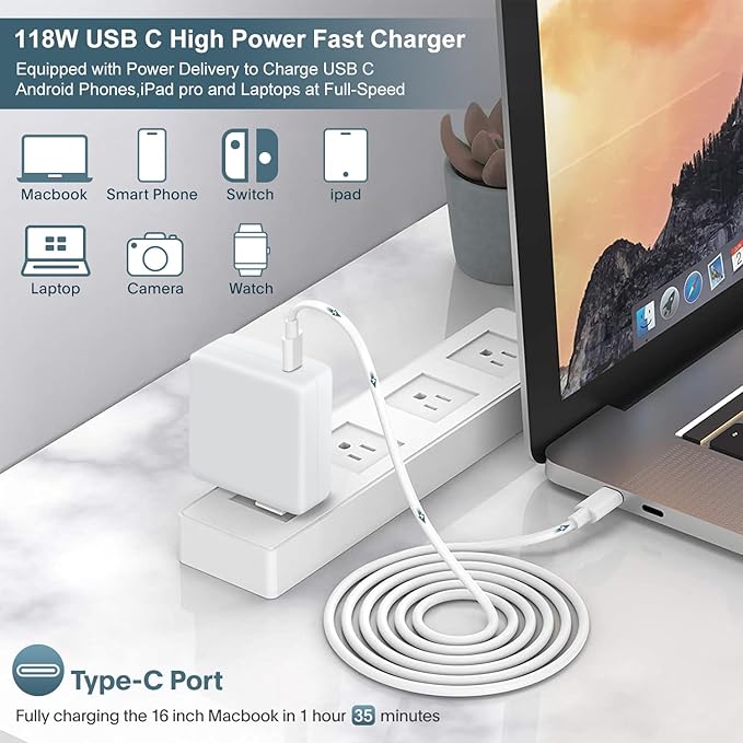 ixcv Mac Book Pro Charger - 118W USB C Charger Fast Charger Compatible - Image 2