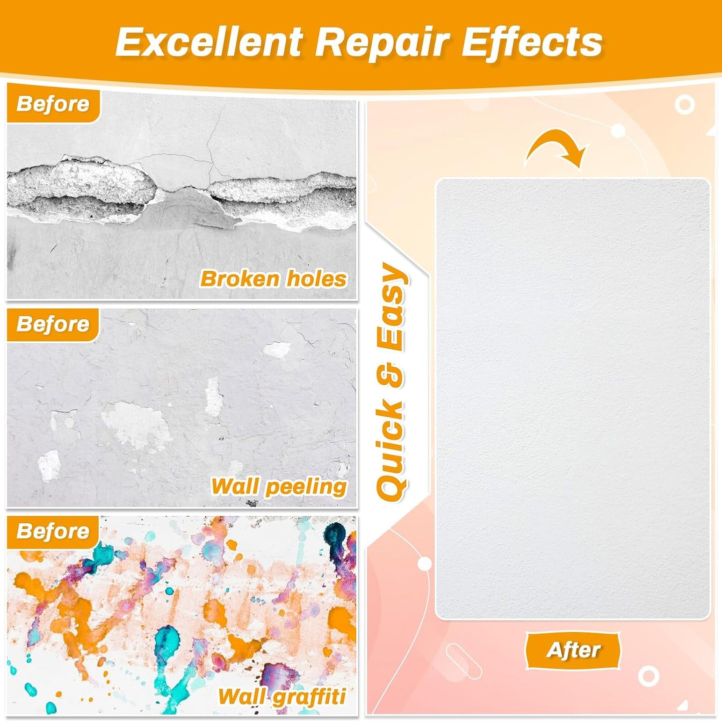 Drywall Repair Kit, Wall Surface Hole Patch Repair Kits with 12OZ White Putty Hole Filler, Fix Wall Surface and Creak Damage with Scraper, Sanding Pad Fill Quick and Easy Solution