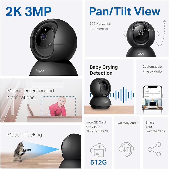 Tapo 2K Indoor Pan/Tilt Wired Security Camera - Image 2