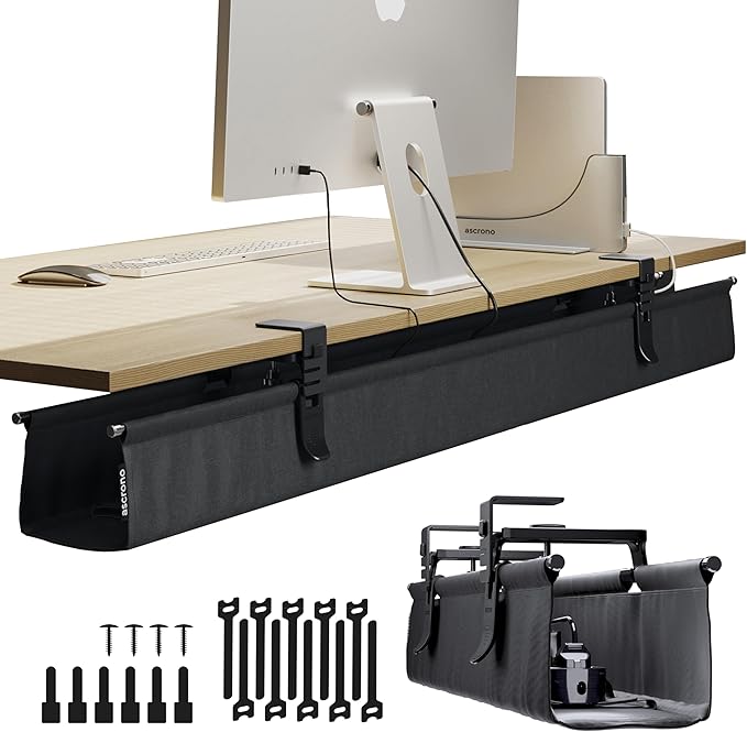 Ascrono Original No Drill Under Desk Cable Management Tray 53.9" by Ascrono