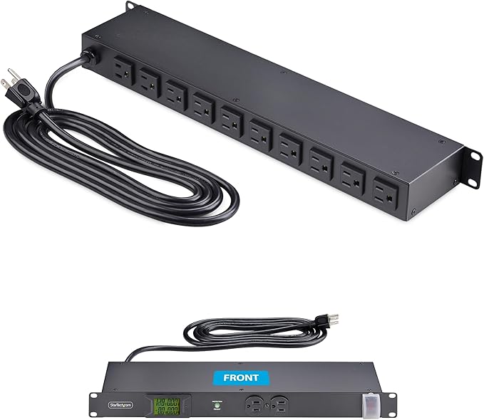 StarTech.com 12-Outlet Horizontal Rack Mount Metered PDU, 1U Server Power Strip - Image 2