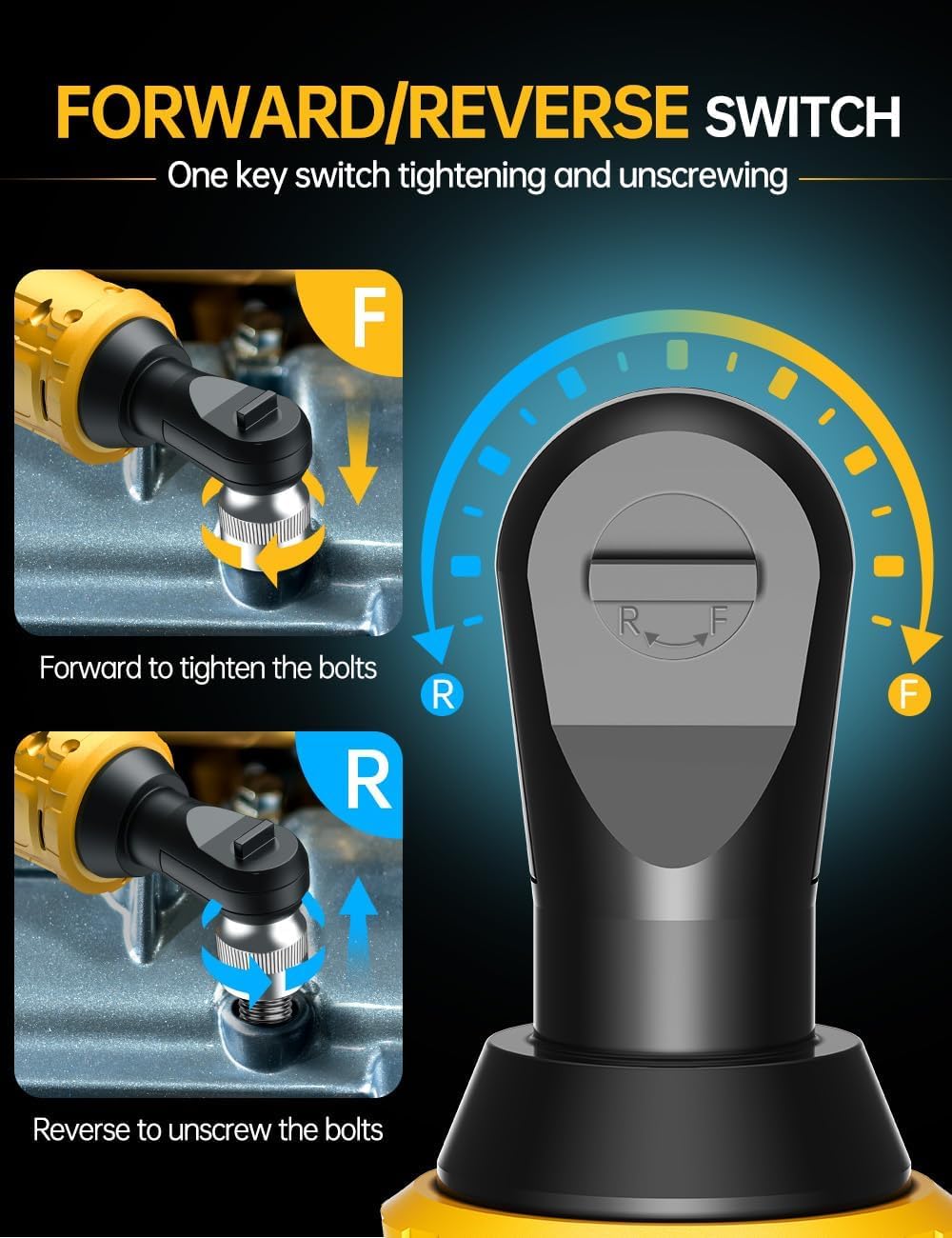 3/8 Inch Electric Ratchet Wrench Set for DEWALT 20V Battery, 88Ft-Lbs, 0-550RPM, Cordless Ratchet Wrench w/Variable Speed, Brushless Motor, Reinforced Head, R&F Switch, 7 Sockets,3/8" to 1/4" Adapter
