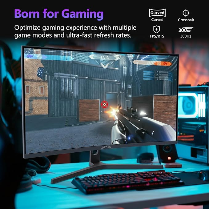 Z-Edge 27 inch Curved Gaming Monitor, FHD 1080P 300Hz 240Hz PC Monitor - Image 3