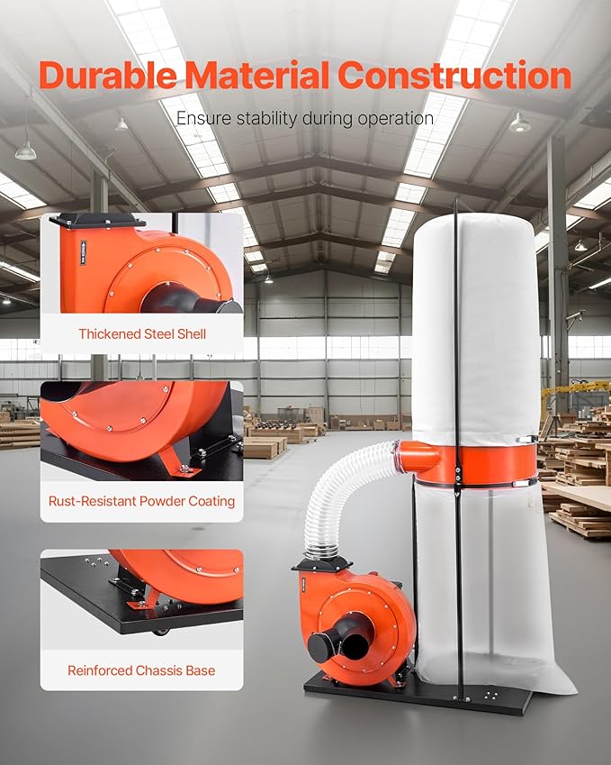 VEVOR Dust Collector, 1100 CFM 2.5 Micron Vortex Cone Dust Collectors, 1.5HP - Image 6
