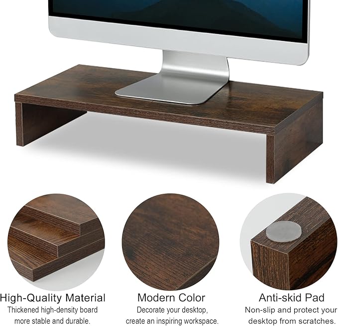 TEAMIX 20 Inch Monitor Stand Riser, Wooden Desktop Riser - Image 4
