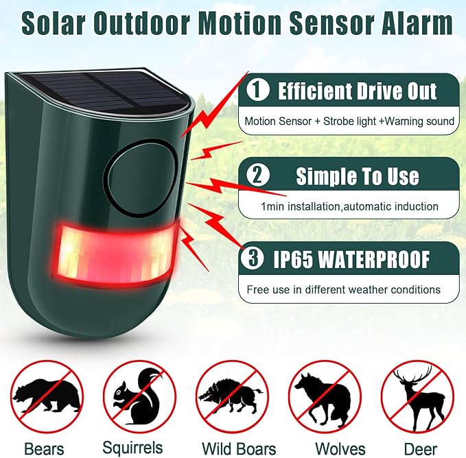 Qualirey 6 Pack Solar Sound and Light Alarm Motion Sensor 129db Outdoor - Image 4