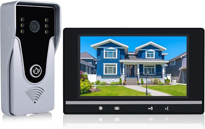 Wired Video Intercom System, 7 Inch Monitor and Aluminum Alloy Doorbell Camera by AMOCAM