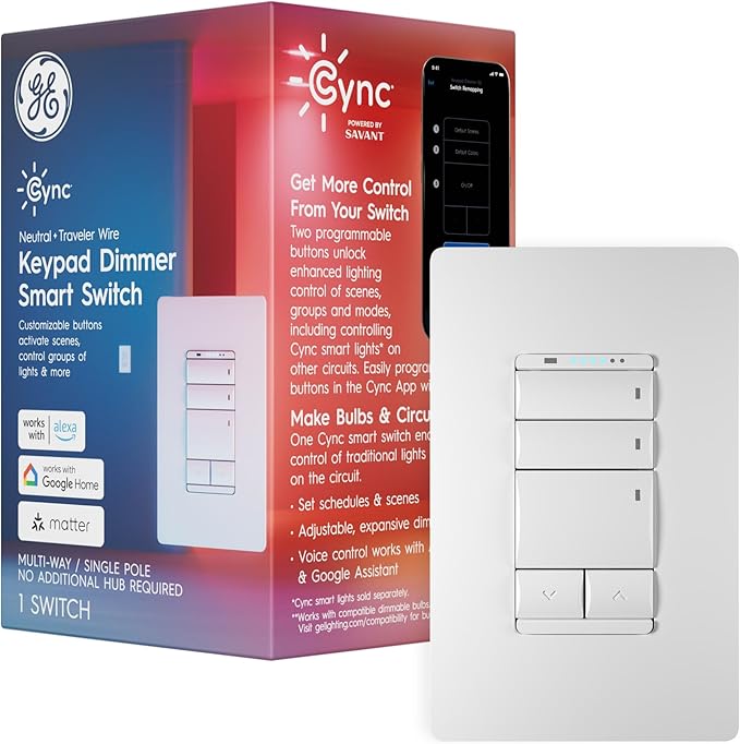 GE Cync Keypad Dimmer Smart Switch, Highly Customizable Dimmer Switch, by CYNCSmartHome
