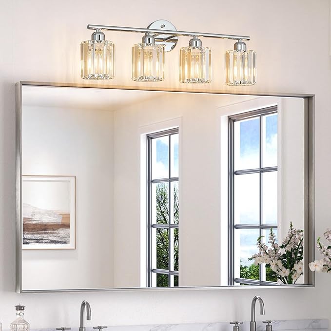 FDPBY Modern 4 Light Crystal Vanity Light, Chrome Vertical Bathroom Light - Image 7
