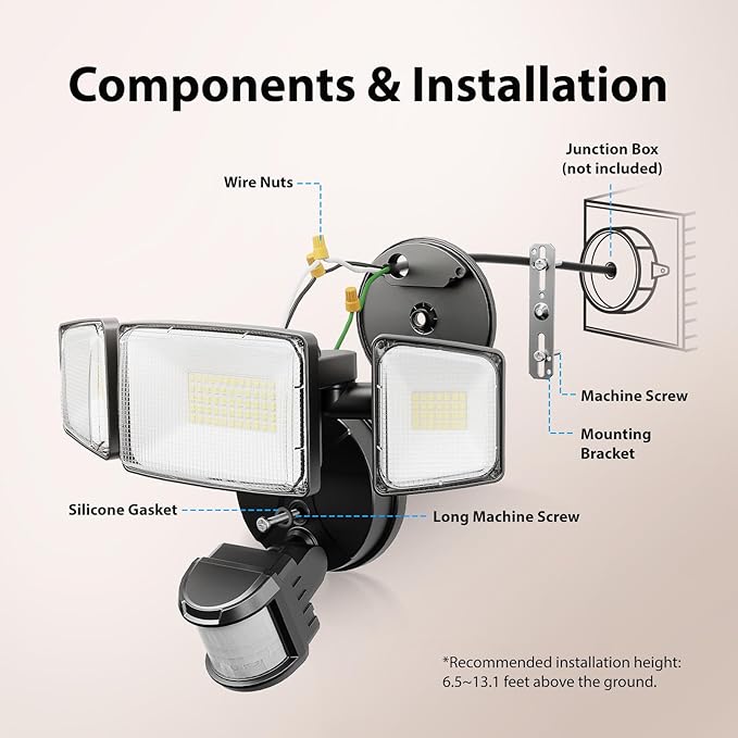 Onforu 100W LED Motion Sensor Outdoor Lights, Dusk to Dawn Flood Light Outdoor - Image 7