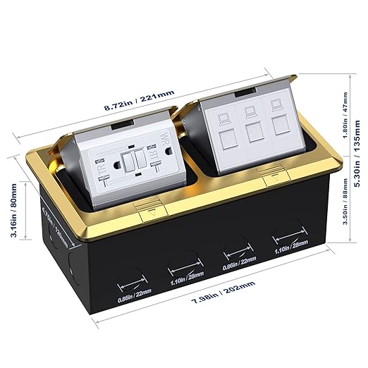 KYHSHJ Dual Pop-Up Floor Electrical Outlet Box Kit，20 Amp Stainless Steel GFCI - Image 4