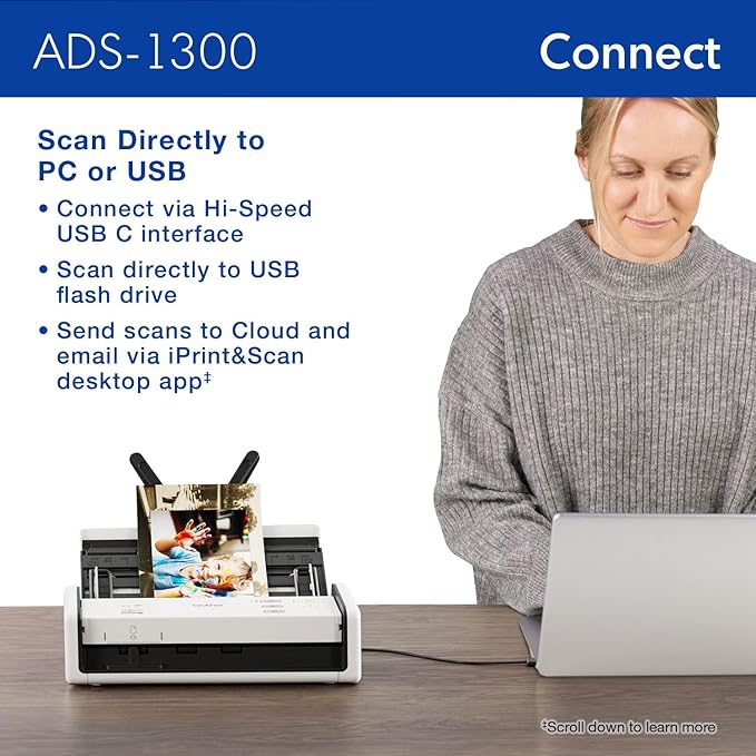 Brother ADS-1300 Compact Desktop Scanner | Scan Speeds of Up to 30ppm | Single - Image 6