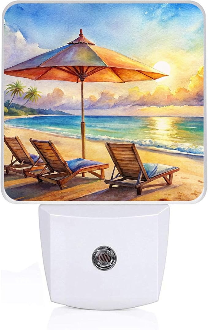 GANTINIR Watercolor Ocean Beach Sunrise Night Light, Plug-into Lounger by Unknown