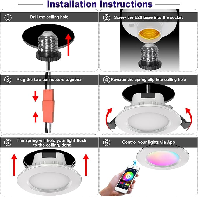 Vanance Smart Recessed Lighting 3 Inch, Tunable 2700K~6500K, RGB Color Changing - Image 6