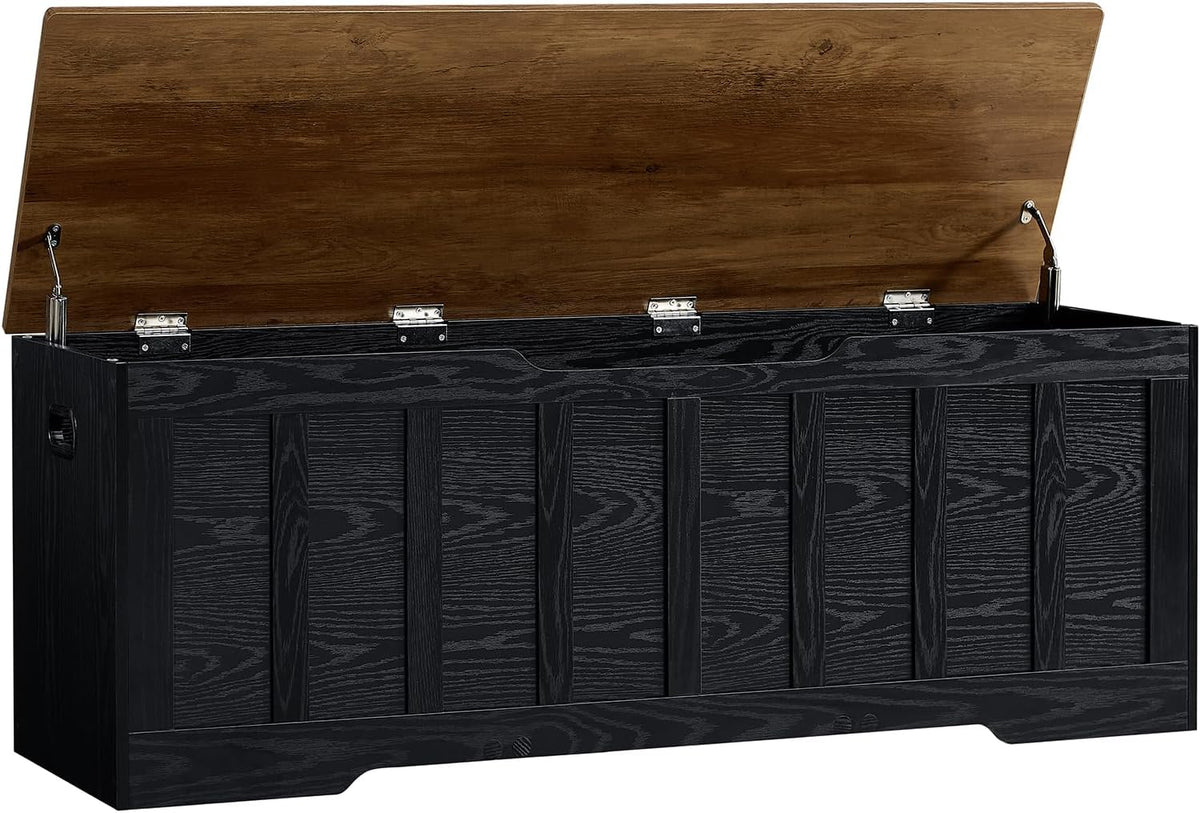 vankiley 51.2" storage chest extra large,wooden storage bench,black+brown, main product view