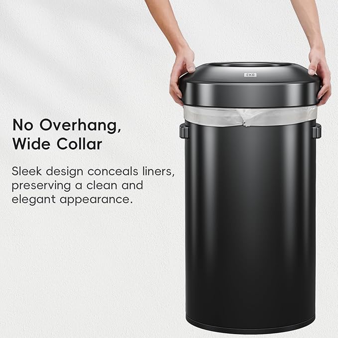 EKO Urban 24 Gallon Round Black Stainless Steel Open Top Waste Bin, Tall - Image 8