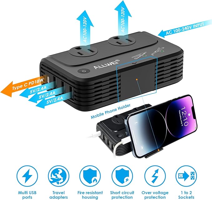 ALLWEI Travel Voltage Converter 220V to 110V Power International Travel Adapter - Image 4