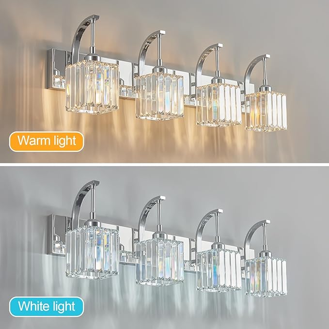 FDPBY Crystal Vanity Lights 4-Light Chrome Bathroom Vanity Lights Modern - Image 2